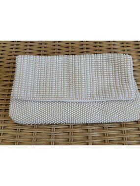 Vintage 1960's Molded Bead Envelope Clutch Purse White